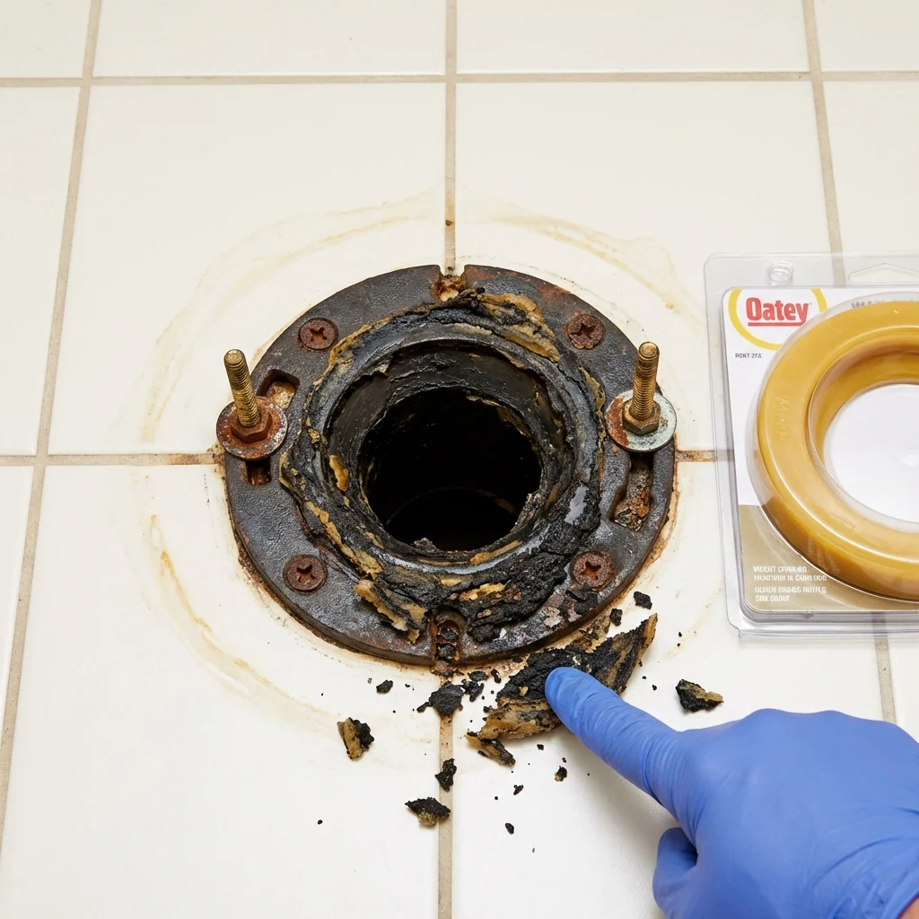 Failed wax ring showing water seepage at the base of a toilet in a Pierre, SD home