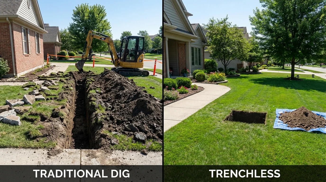Trenchless sewer repair with minimal yard damage versus traditional excavation in Pierre, SD